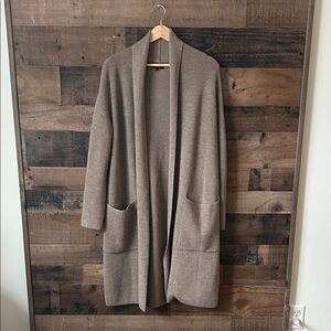 Quince 💯 Merino Wool Long Cardigan in Taupe